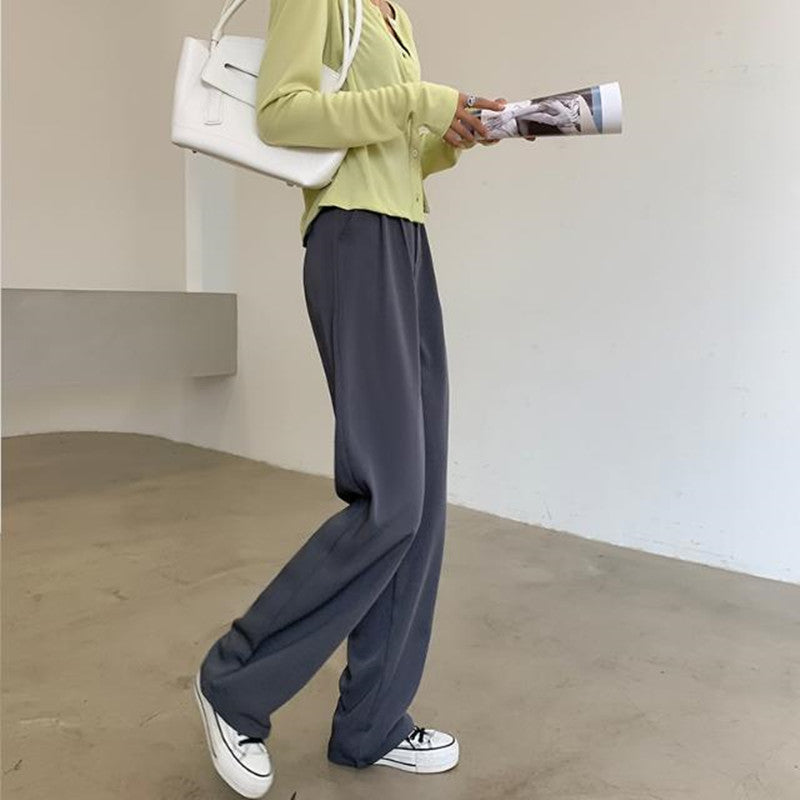 High Waist Vertical Straight Leg Casual Pants