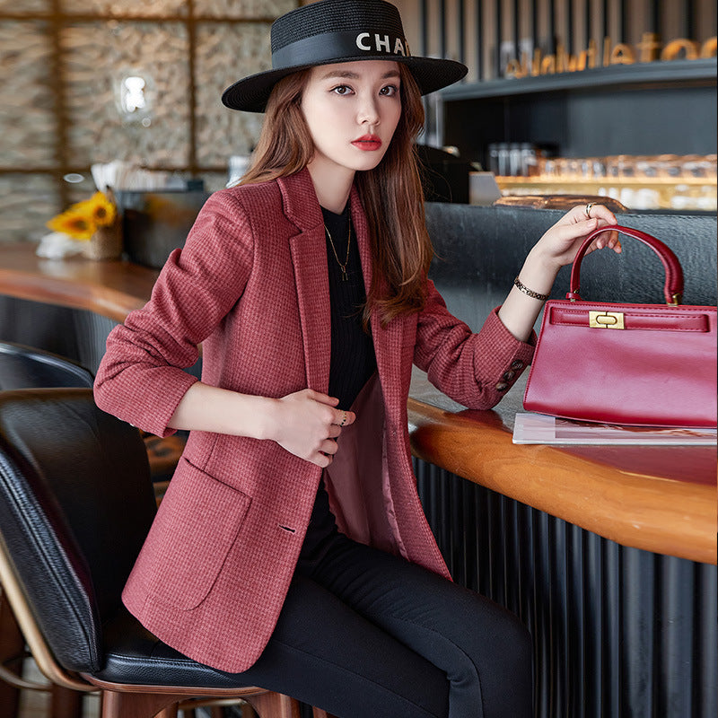 Houndstooth Blazer Women Slimming And Fashionable