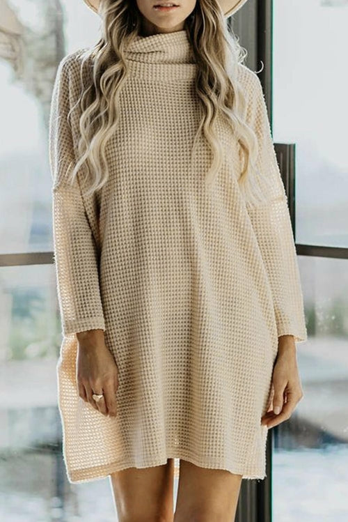 Cowl Neck Long Sleeve Pocketed Knit Mini Dress