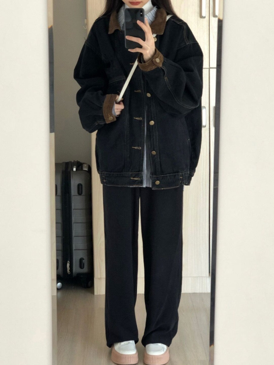 Black Denim Jacket Women Retro Design Sense