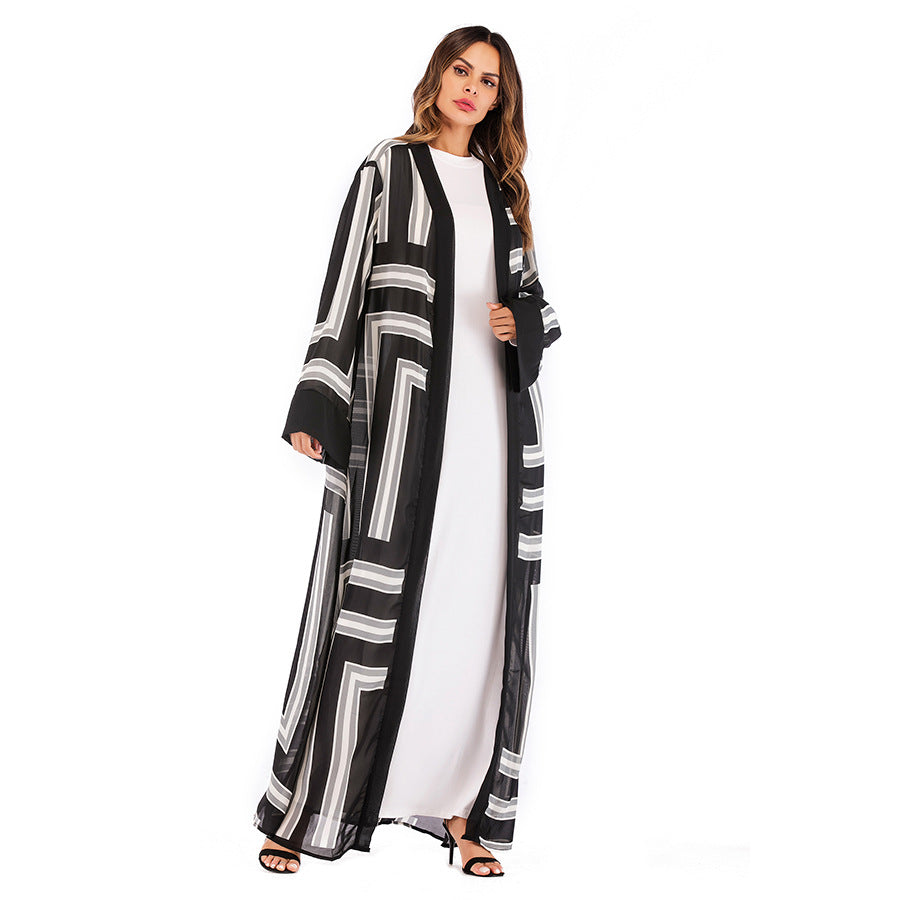 Stripe Loose Lace Cardigan Robe Female