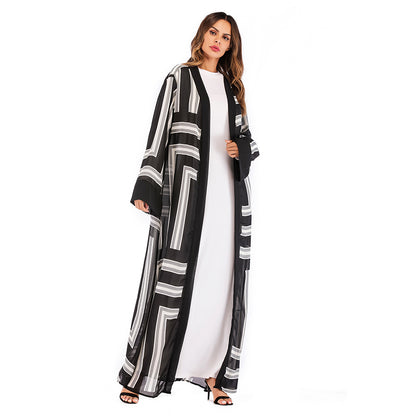 Stripe Loose Lace Cardigan Robe Female