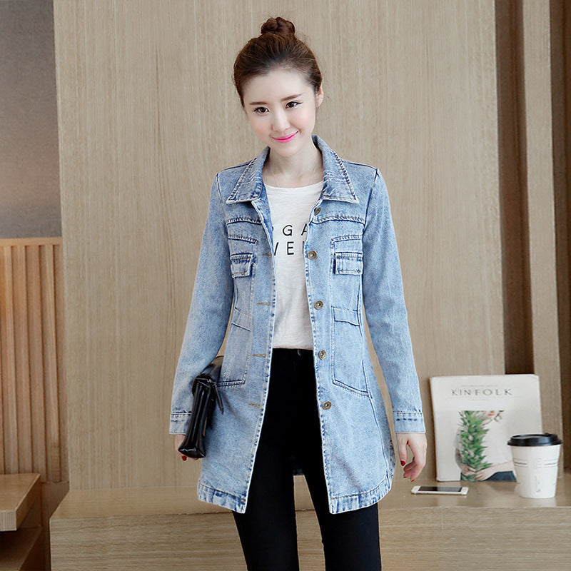 Women Denim Jacket Slim Mid Length