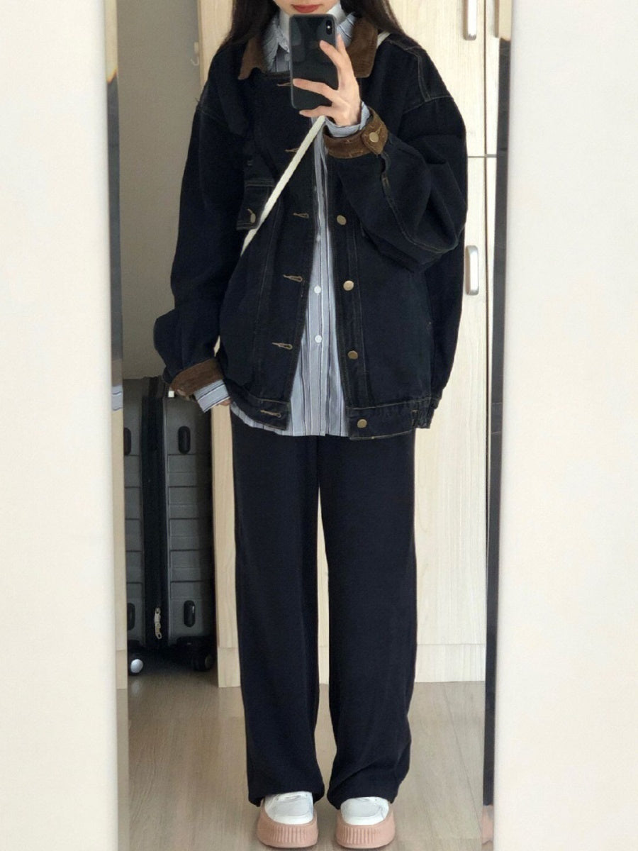 Black Denim Jacket Women Retro Design Sense