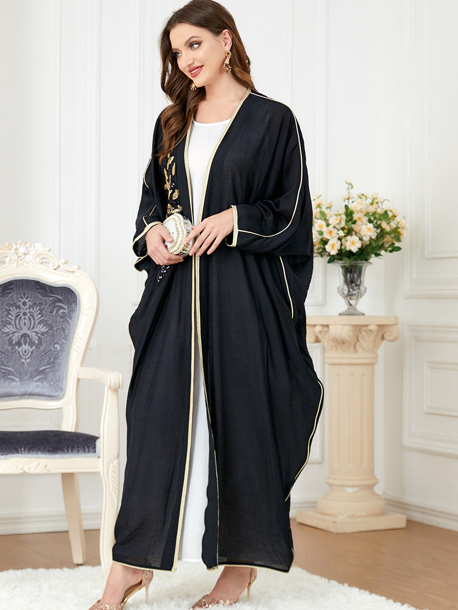 Middle Eastern Long Sleeved Patchwork Bat Sleeved Dress