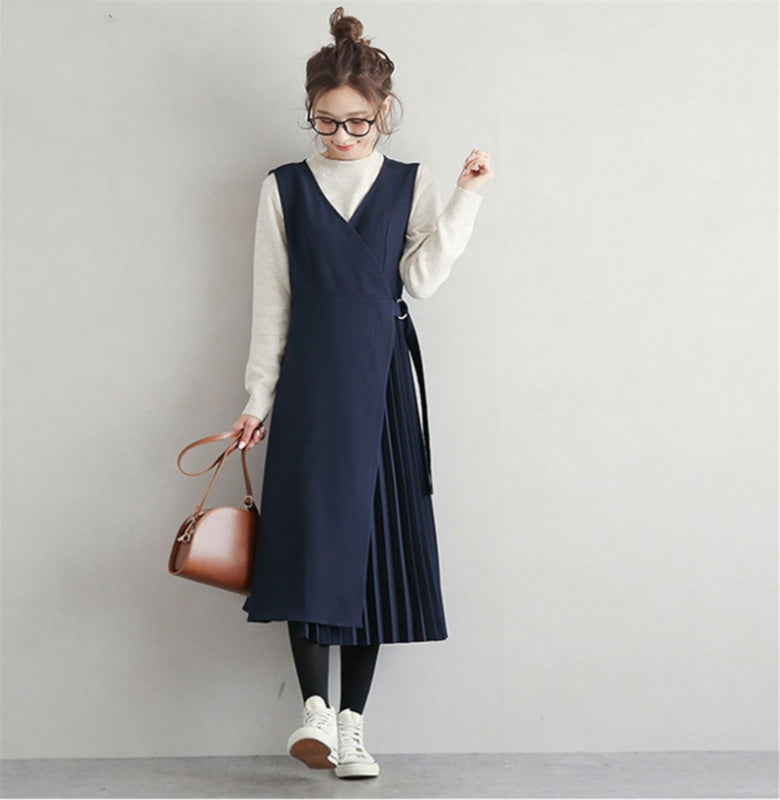 Pleated Tank Top Skirt Waist Long Skirt