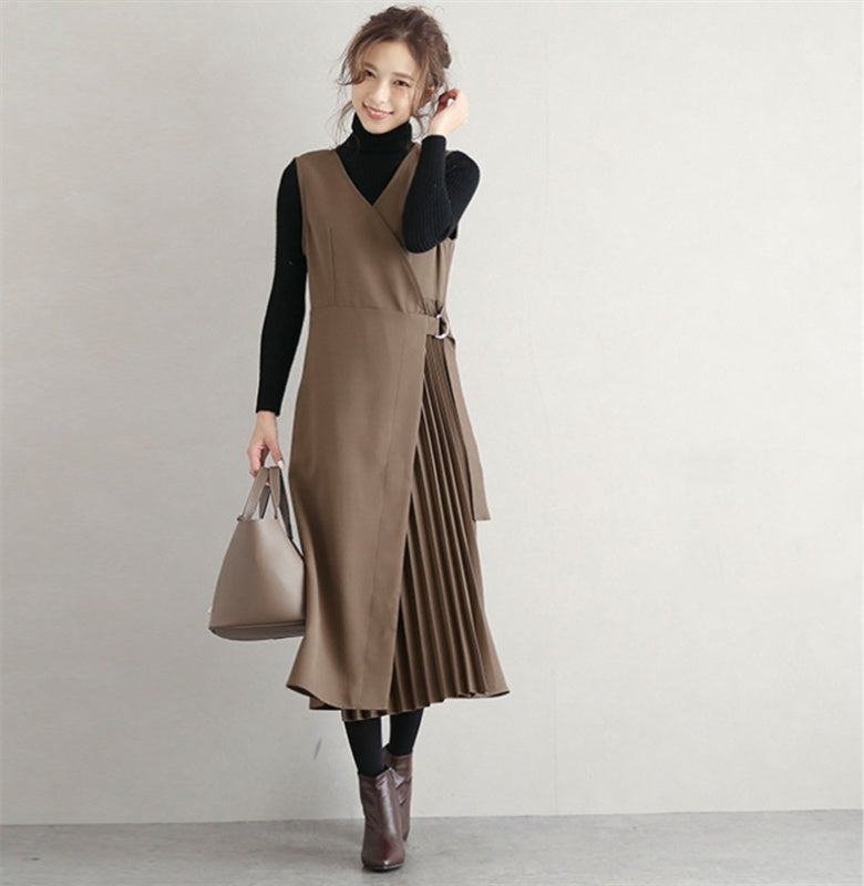 Pleated Tank Top Skirt Waist Long Skirt