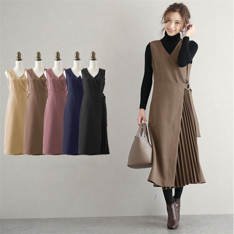 Pleated Tank Top Skirt Waist Long Skirt