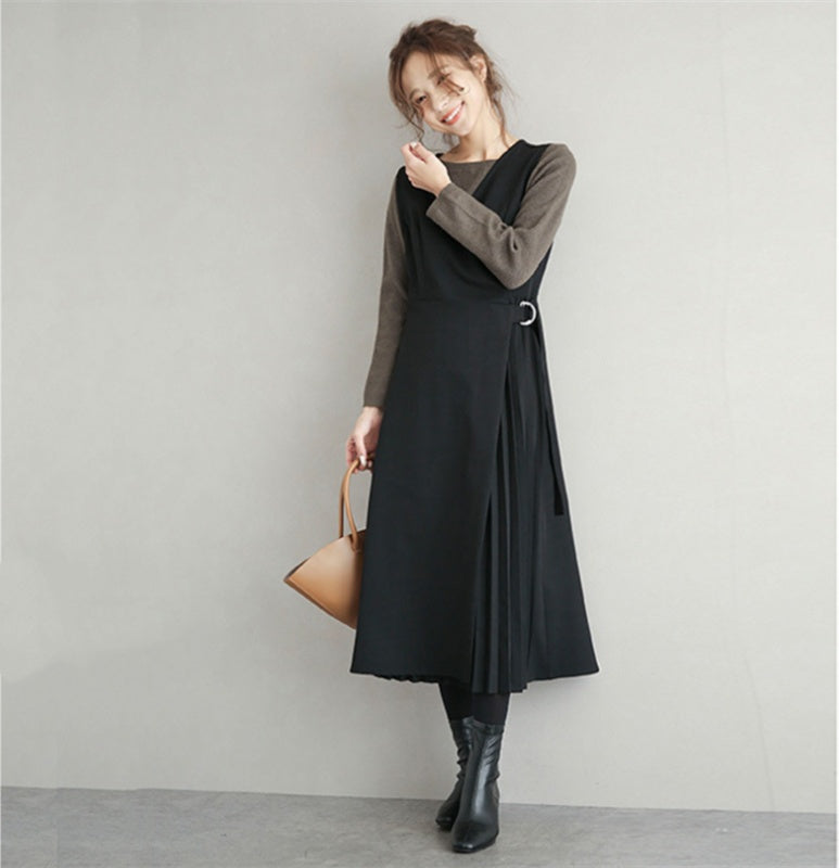 Pleated Tank Top Skirt Waist Long Skirt