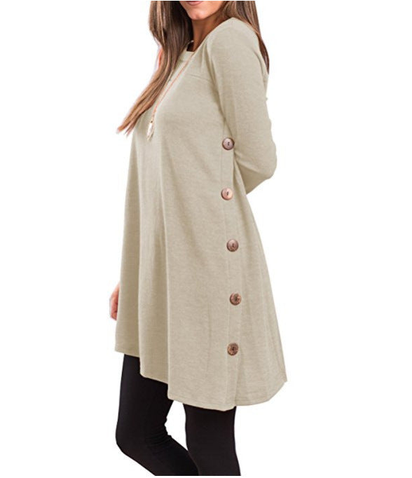 Long-sleeved irregular skirt buttons