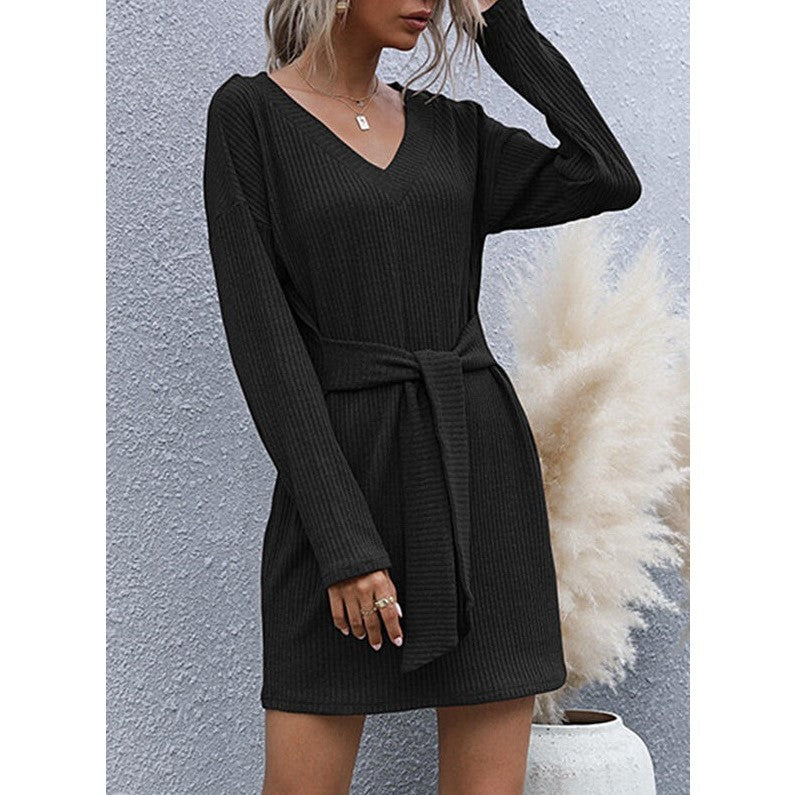 Women's Solid Color Knit Long Sleeve Dress