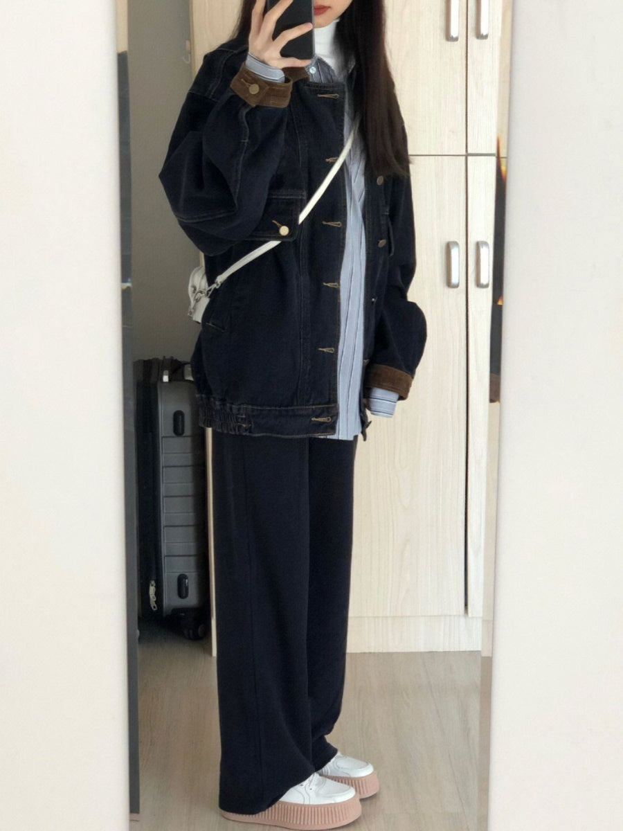 Black Denim Jacket Women Retro Design Sense