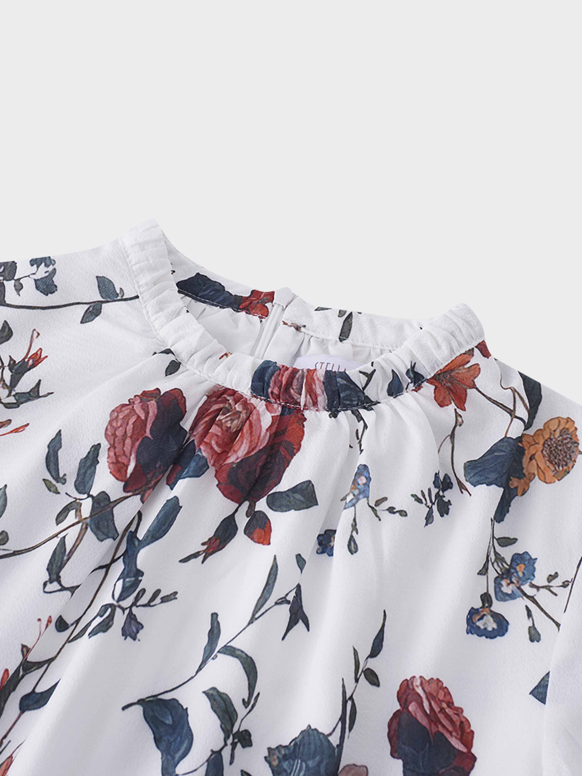 Gathered Neck Straight Maxi Dress- Antique Floral