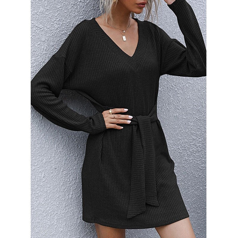 Women's Solid Color Knit Long Sleeve Dress