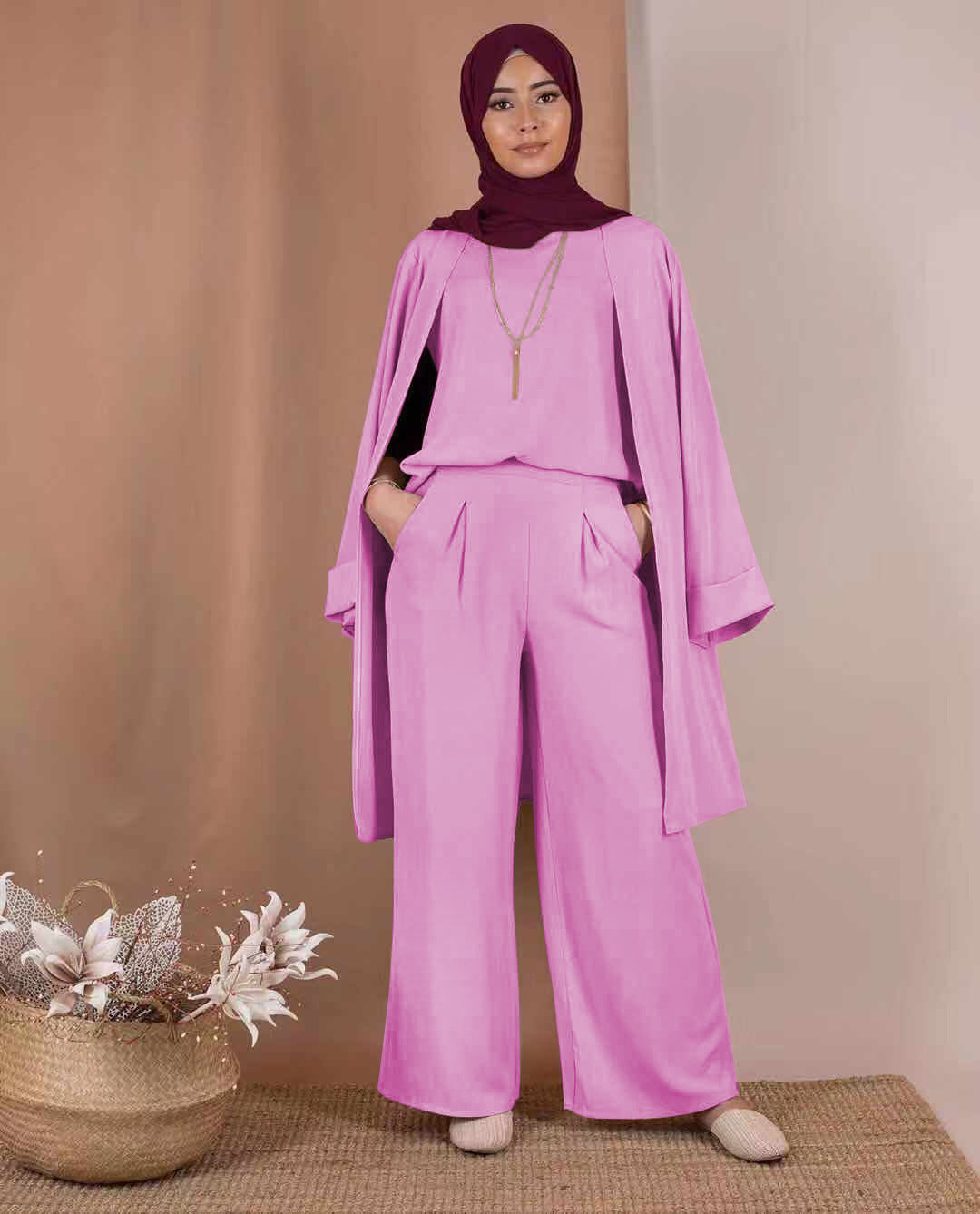 Turkish fashion solid color three-piece suit