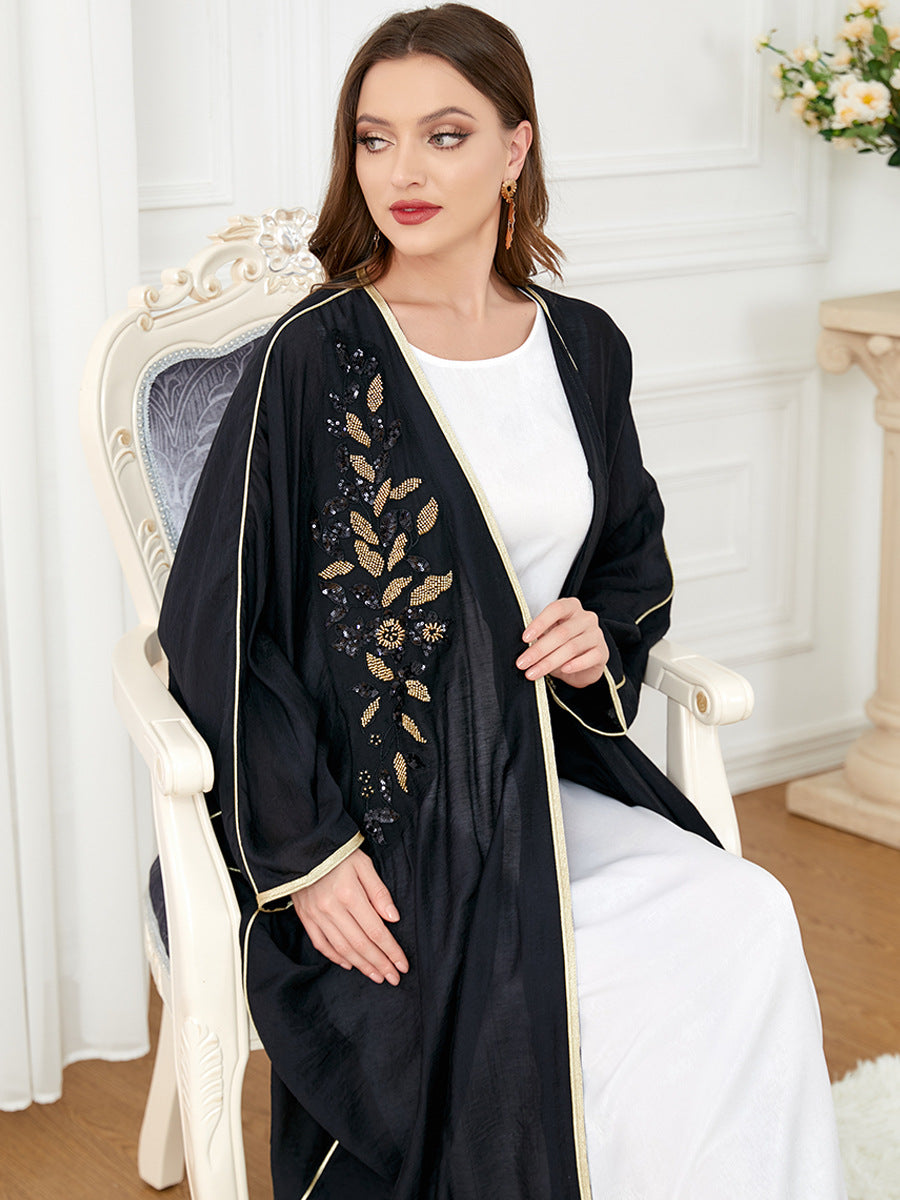 Middle Eastern Long Sleeved Patchwork Bat Sleeved Dress
