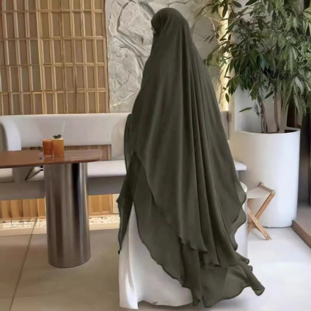 Solid Color Front And Rear Double-layer Chiffon Large Swing Headscarf