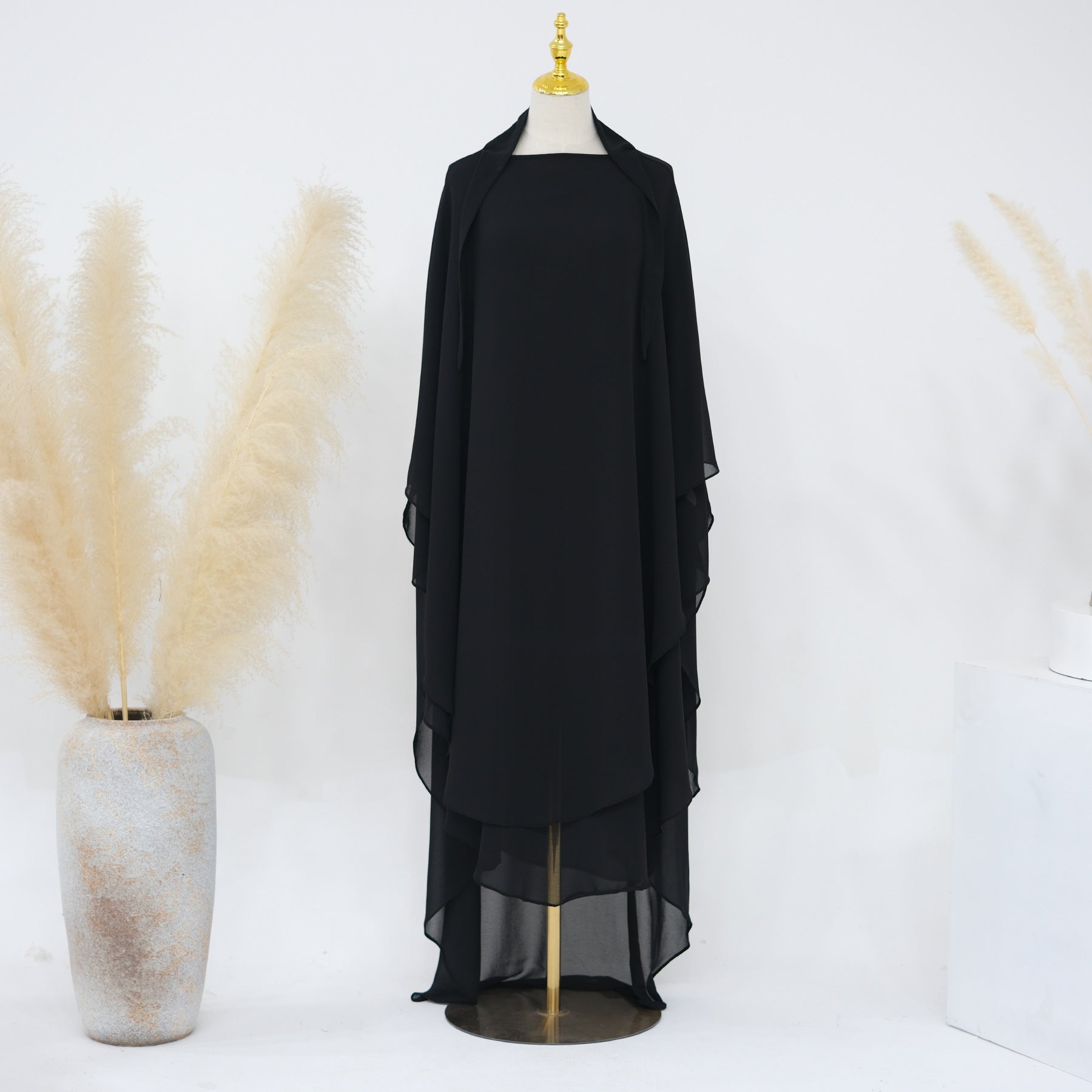 Solid Color Front And Rear Double-layer Chiffon Large Swing Headscarf