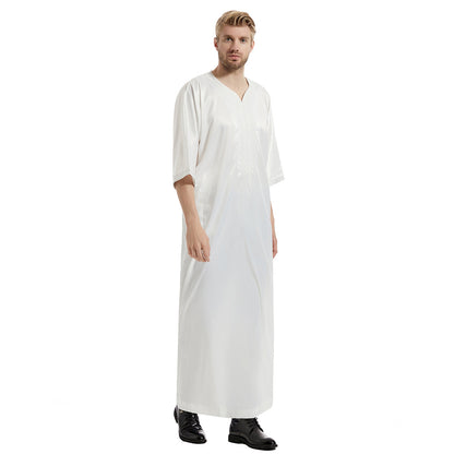 Men's Satin Mid-sleeve Embroidered Robe