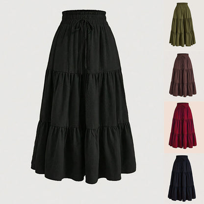 Women's Solid Color High-Waist Knot Detail Flowy Pleated Midi Skirt - Elegant A-Line Skirt For Spring Summer