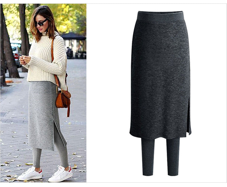 Fake Two-Piece Leggings Plus Velvet Padded Outer Skirt Pants