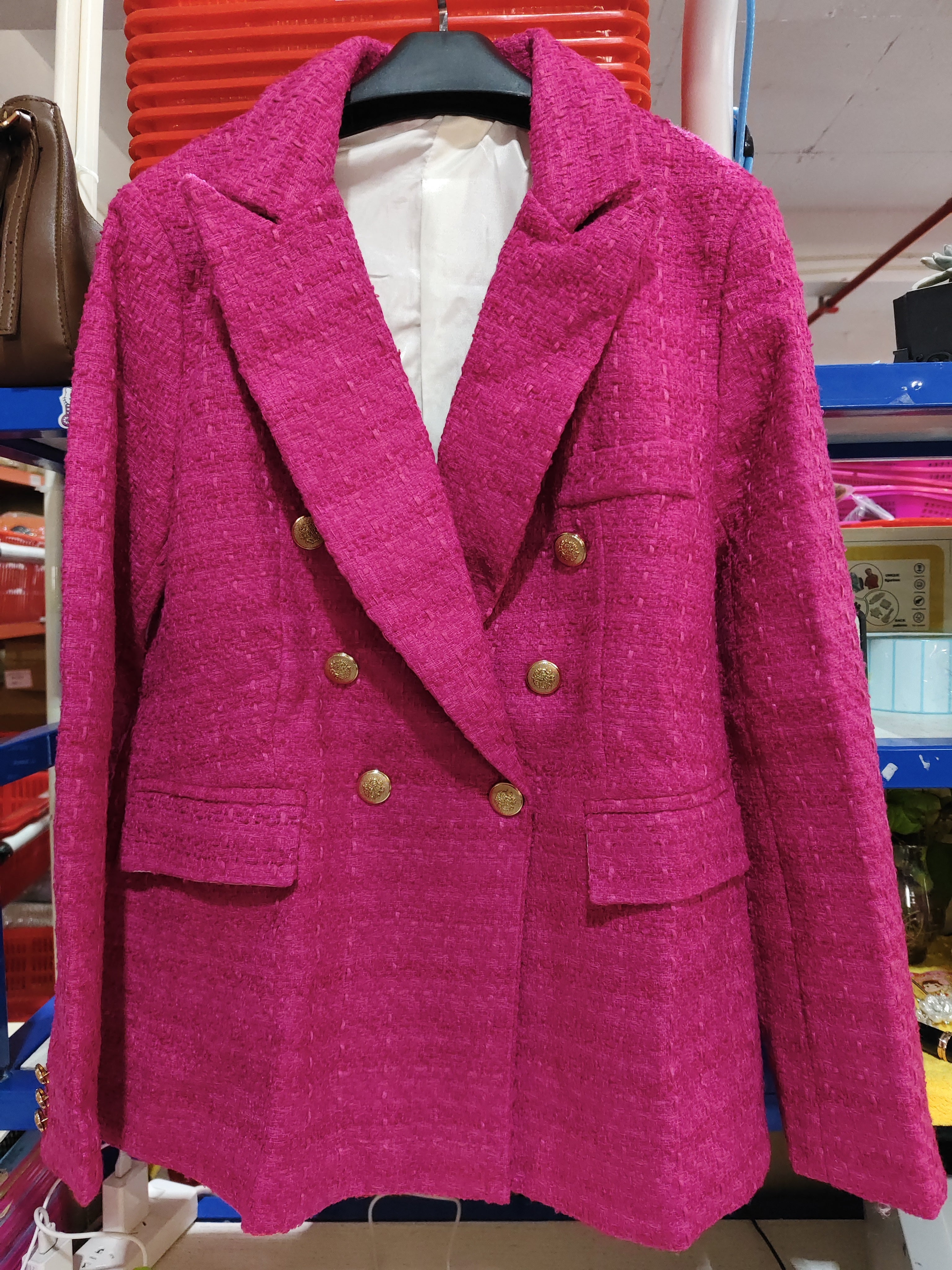 Textured Double-breasted Blazer