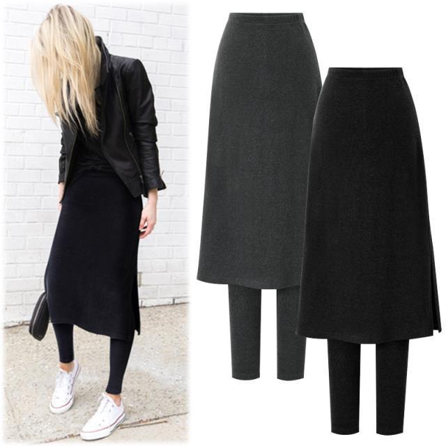 Fake Two-Piece Leggings Plus Velvet Padded Outer Skirt Pants