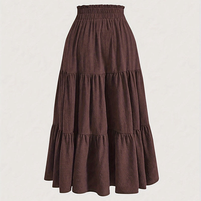 Women's Solid Color High-Waist Knot Detail Flowy Pleated Midi Skirt - Elegant A-Line Skirt For Spring Summer