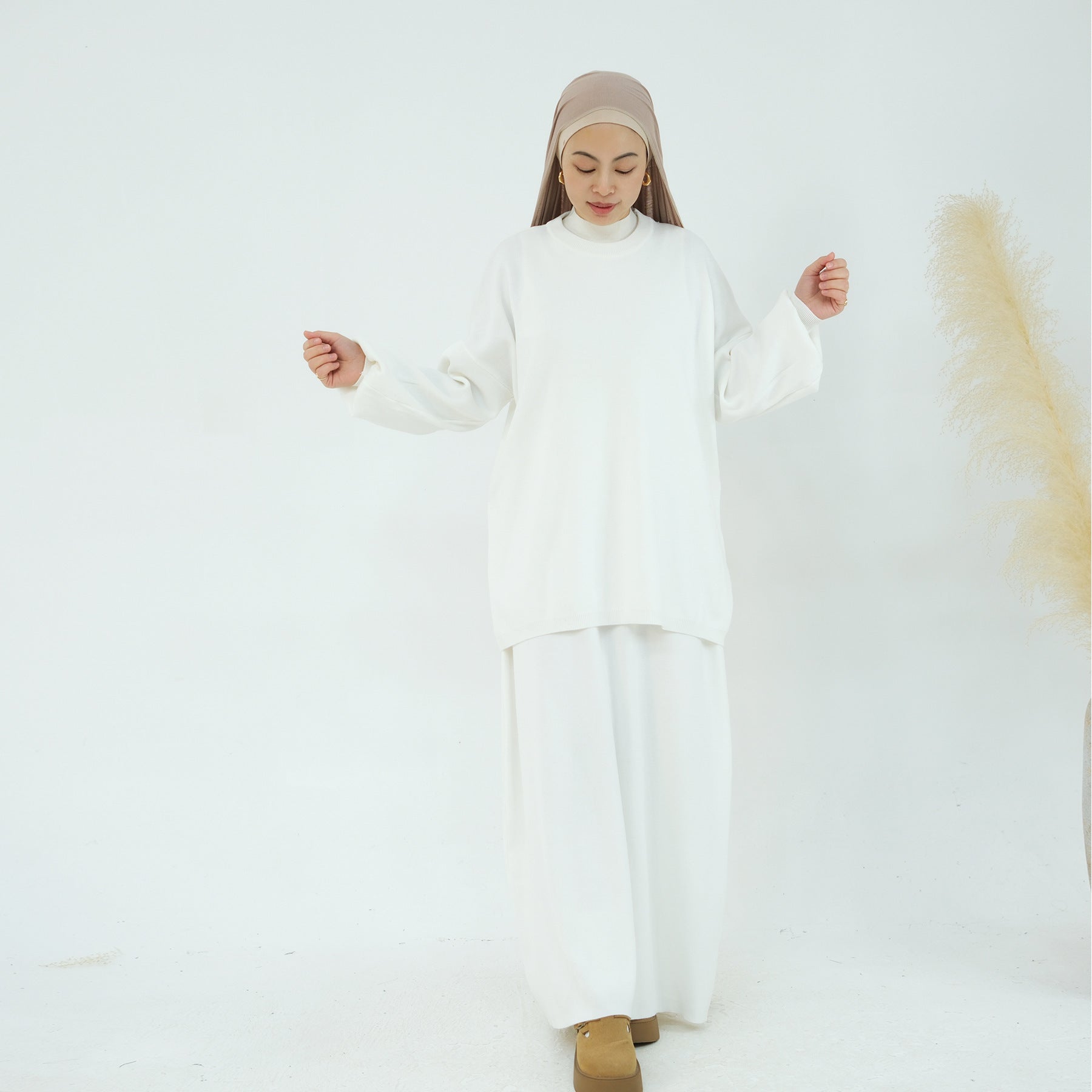 Autumn And Winter Thickening Knitting Suit Solid Color Multi-color Two-piece Set