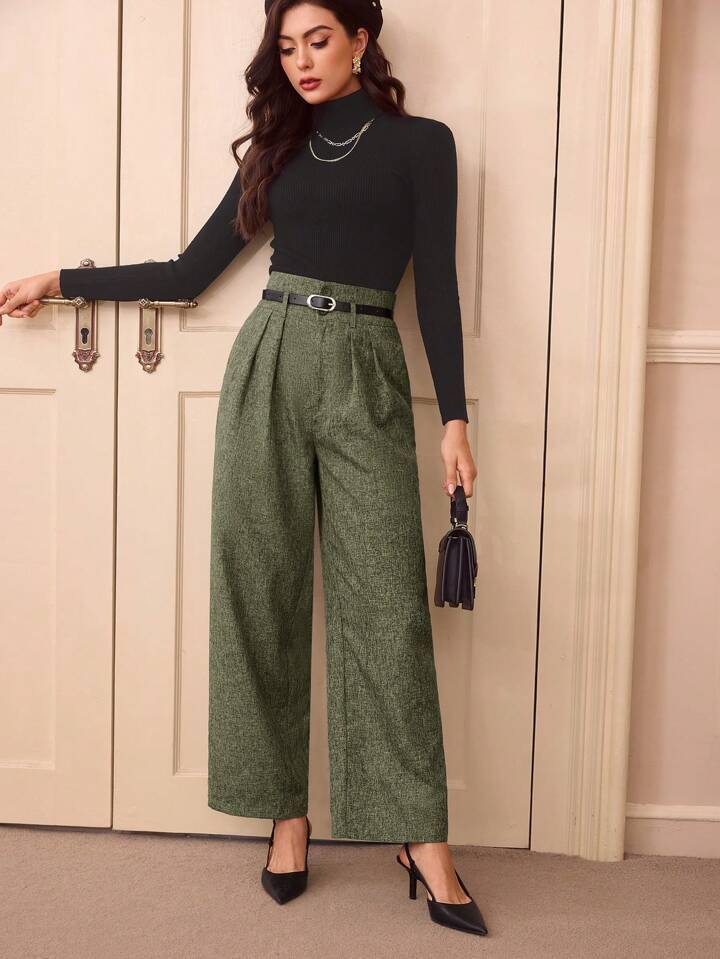 Vintage Casual All-matching High Waist Linen Blend Belt Straight-leg Pants