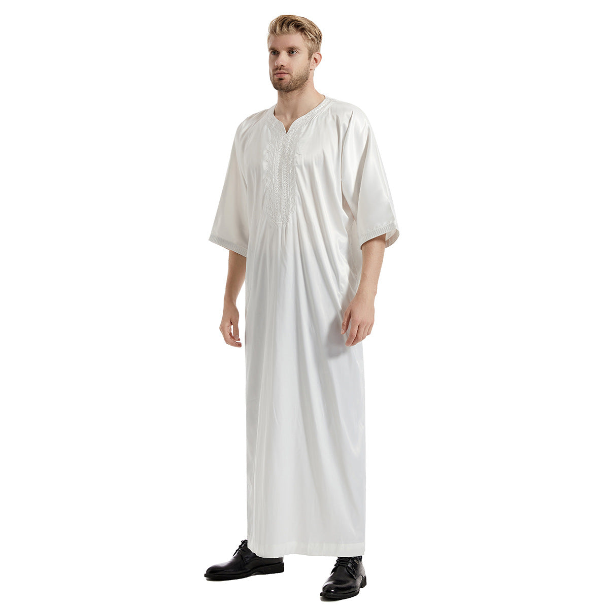 Men's Satin Mid-sleeve Embroidered Robe