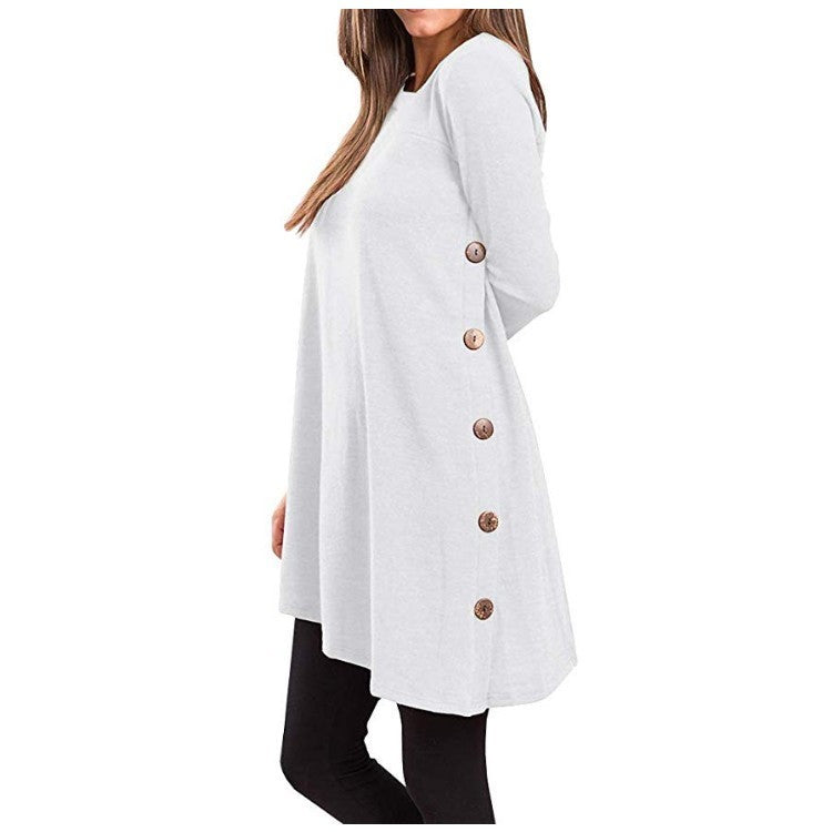 Long-sleeved irregular skirt buttons