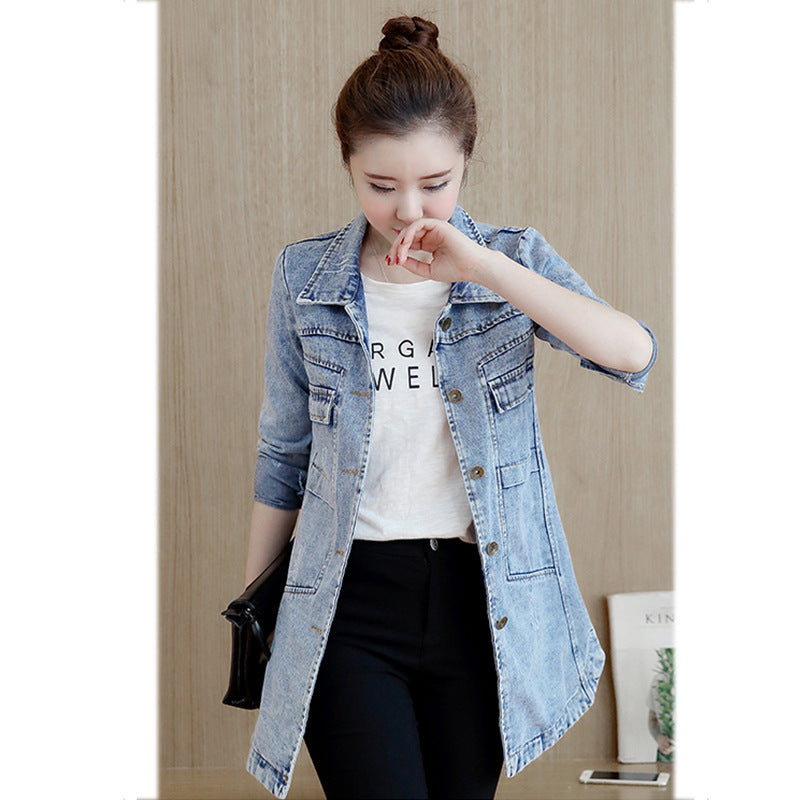 Women Denim Jacket Slim Mid Length