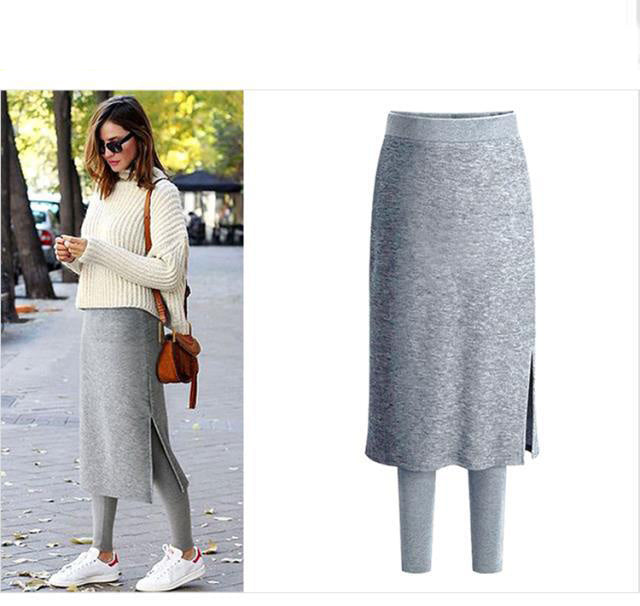 Fake Two-Piece Leggings Plus Velvet Padded Outer Skirt Pants
