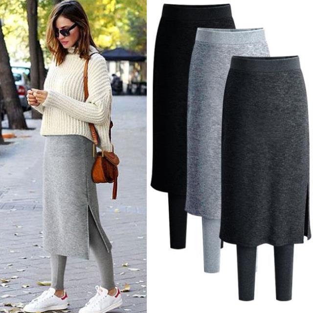 Fake Two-Piece Leggings Plus Velvet Padded Outer Skirt Pants