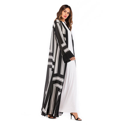 Stripe Loose Lace Cardigan Robe Female