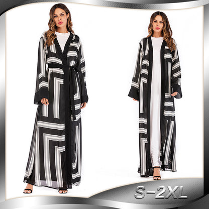 Stripe Loose Lace Cardigan Robe Female