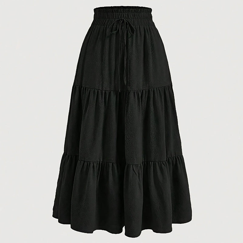 Women's Solid Color High-Waist Knot Detail Flowy Pleated Midi Skirt - Elegant A-Line Skirt For Spring Summer