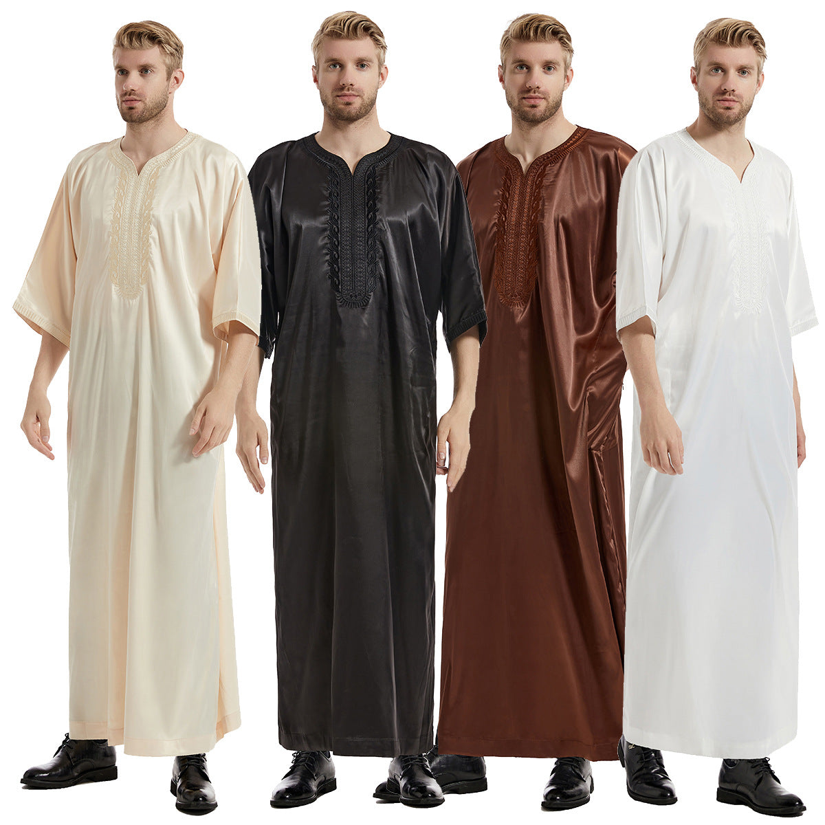 Men's Satin Mid-sleeve Embroidered Robe