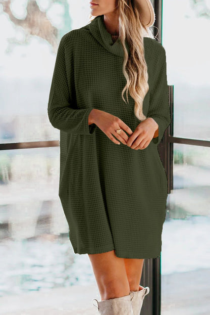 Cowl Neck Long Sleeve Pocketed Knit Mini Dress