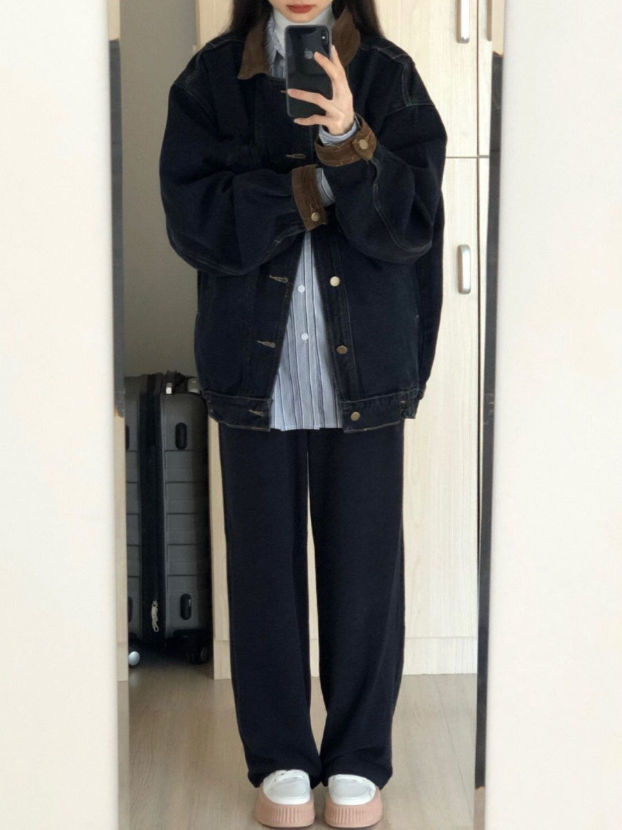 Black Denim Jacket Women Retro Design Sense