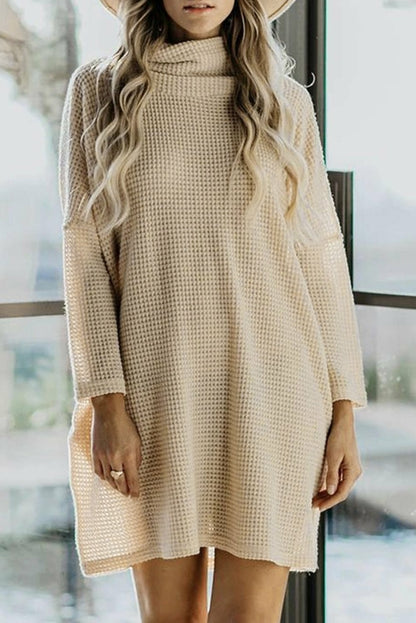 Cowl Neck Long Sleeve Pocketed Knit Mini Dress