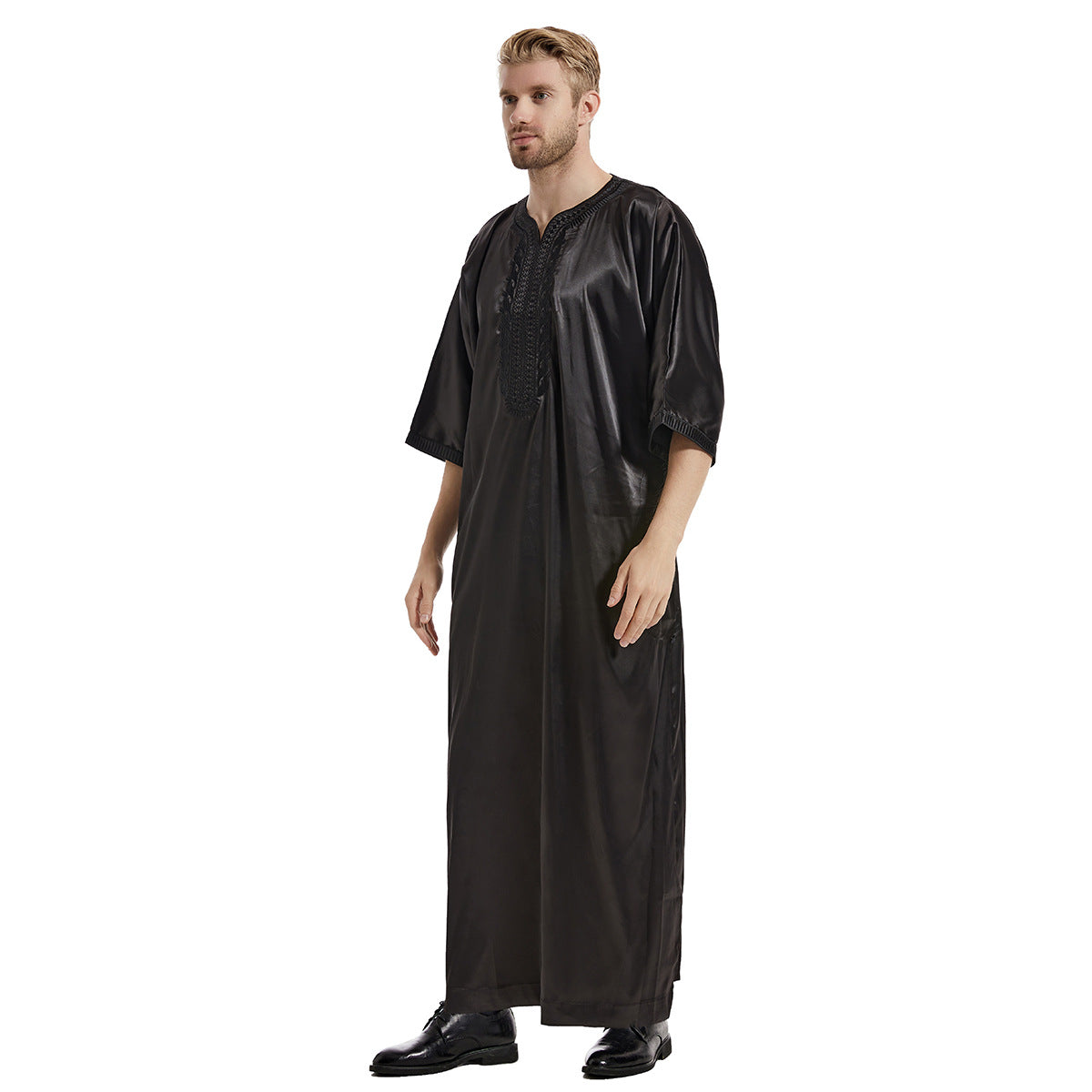 Men's Satin Mid-sleeve Embroidered Robe
