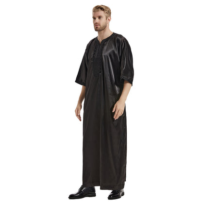 Men's Satin Mid-sleeve Embroidered Robe