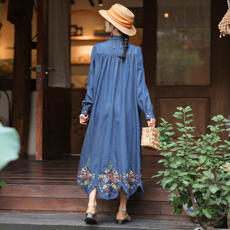 Retro Machine Embroidery Denim Skirt For Women