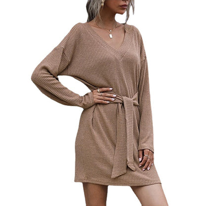 Women's Solid Color Knit Long Sleeve Dress