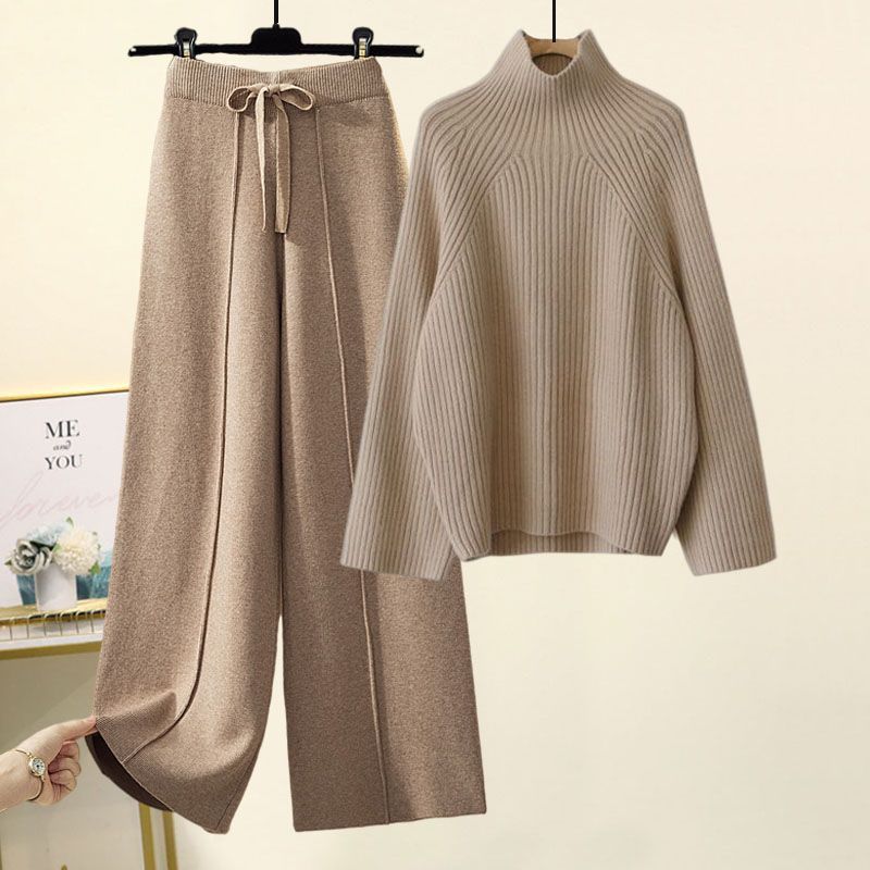 Sweater Lace-up Cropped Drooping Wide Leg Pants Suit