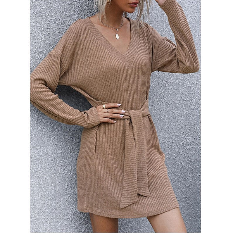 Women's Solid Color Knit Long Sleeve Dress