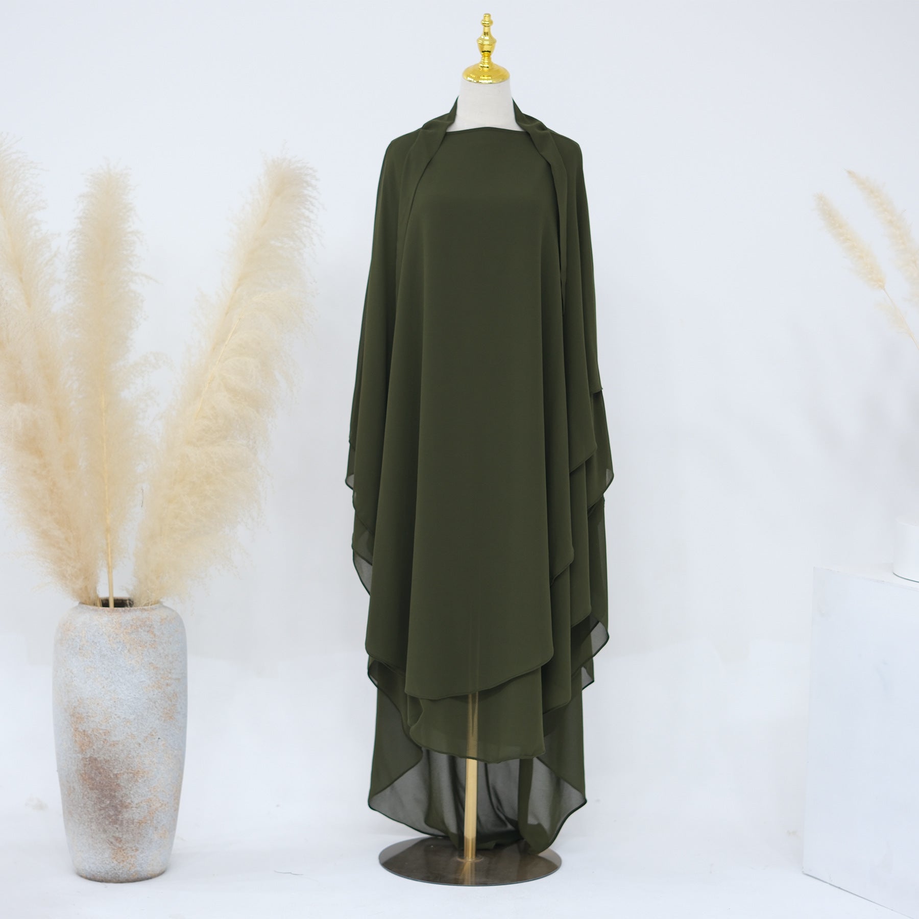 Solid Color Front And Rear Double-layer Chiffon Large Swing Headscarf