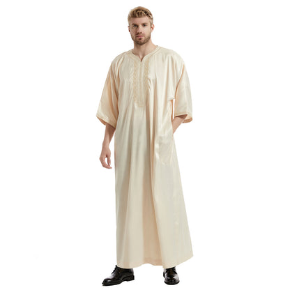 Men's Satin Mid-sleeve Embroidered Robe